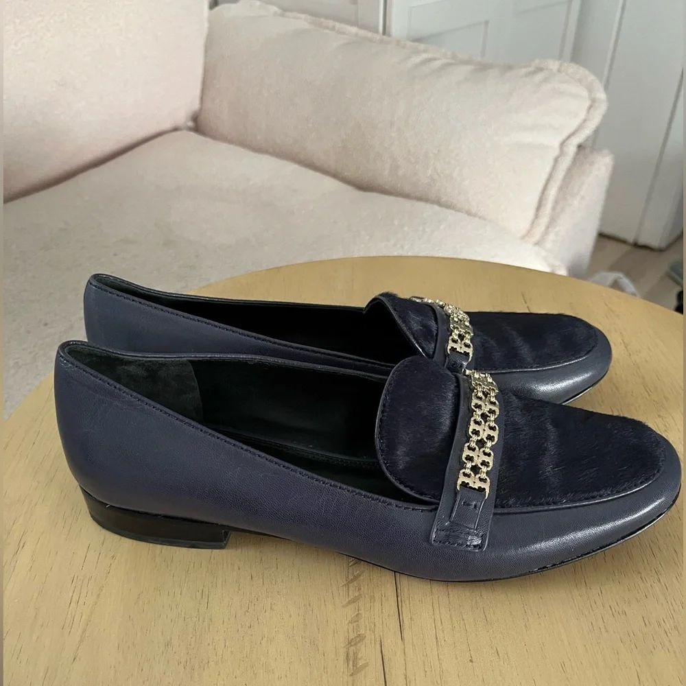 Tory Burch Gemini Link Navy Loafers Size 8.5